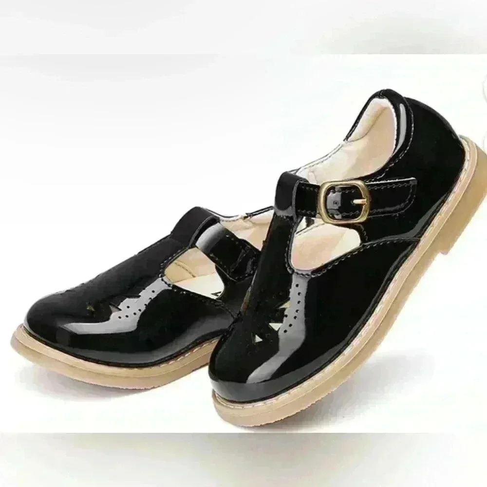 MG Baby Black Patent Leather Mary Jane Buckle Shoes Toddler Kids Size 6.5